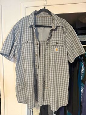 Carhartt Men’s Short-Sleeve Gray Gingham Button-Down Work Shirt